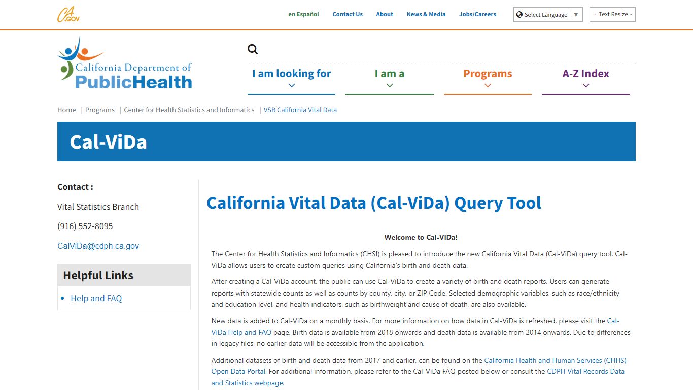 VSB California Vital Data